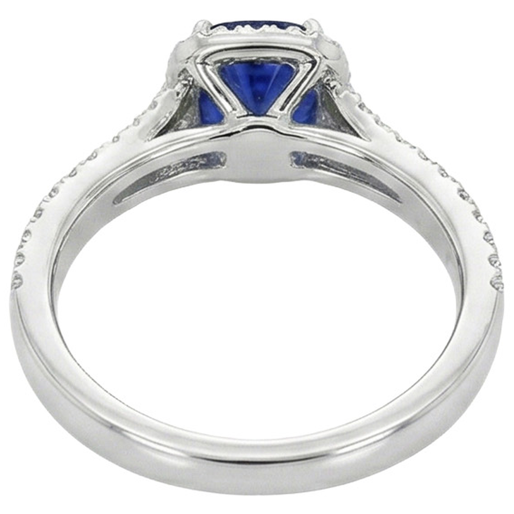 Halo Cushion Ceylon Sapphire & Natural Earth Mined Diamond Engagement Ring Set 3.20 Carats