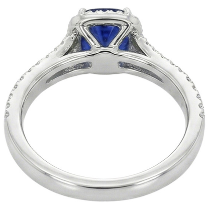 Halo Cushion Ceylon Sapphire & Natural Earth Mined Diamond Engagement Ring Set 3.20 Carats