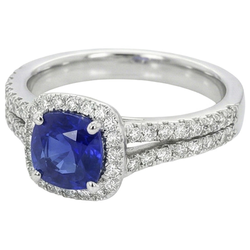 Halo Cushion Ceylon Sapphire & Natural Earth Mined Diamond Engagement Ring Set 3.20 Carats
