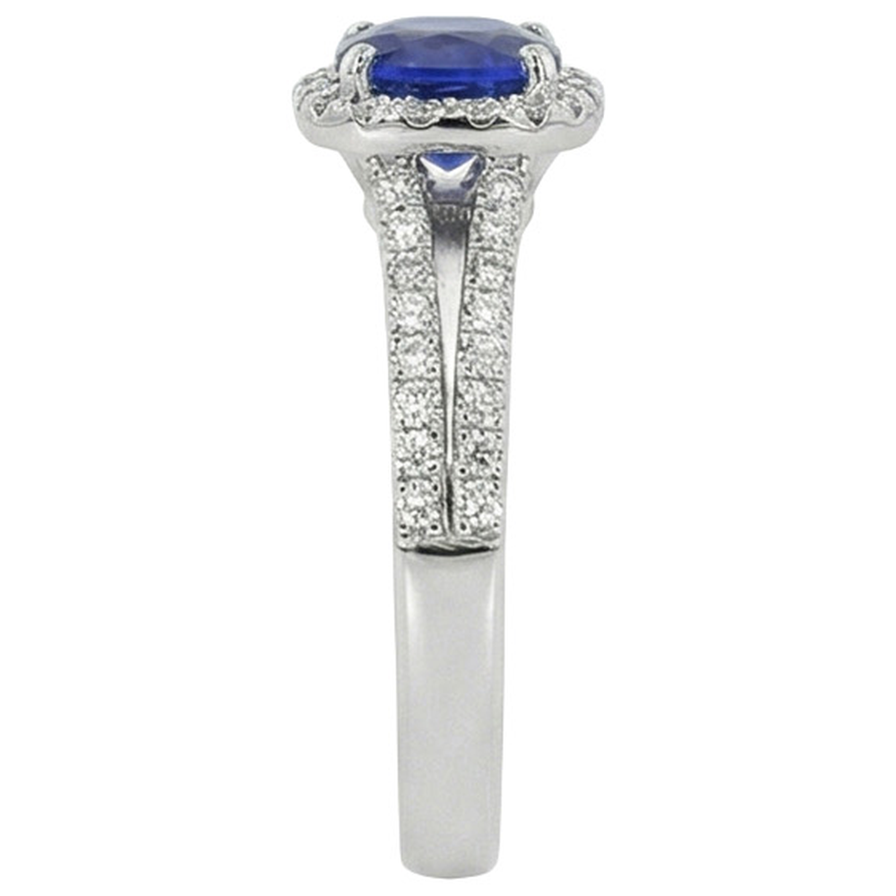 Halo Cushion Ceylon Sapphire & Natural Earth Mined Diamond Engagement Ring Set 3.20 Carats