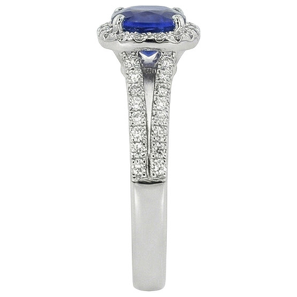 Halo Cushion Ceylon Sapphire & Natural Earth Mined Diamond Engagement Ring Set 3.20 Carats