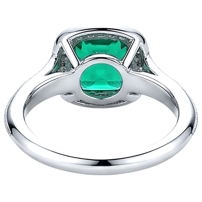Natural Real ( Not Lab Grown ) Halo Cushion Green Emerald GIA Ring Vintage Style