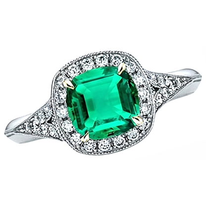 Natural Real ( Not Lab Grown ) Halo Cushion Green Emerald GIA Ring Vintage Style