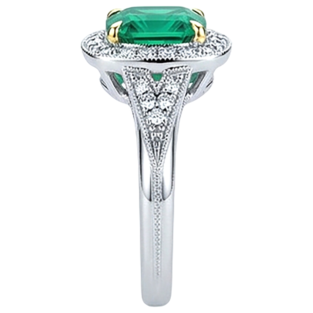 Natural Real ( Not Lab Grown ) Halo Cushion Green Emerald GIA Ring Vintage Style