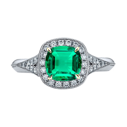 Halo Cushion Green Emerald Ring Vintage Style
