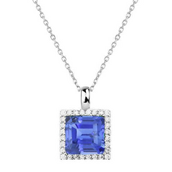 Halo Cushion Light Blue Sapphire & Round Diamond Pendant