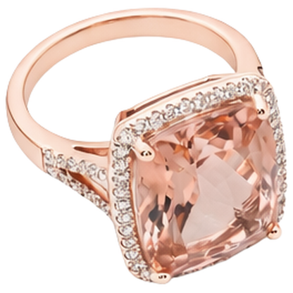 Halo Cushion Morganite And Natural Earth Mined Diamond 13.90 Ct Ring Gold Rose