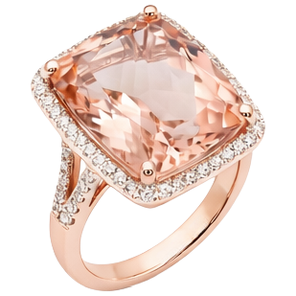 Halo Cushion Morganite And Natural Earth Mined Diamond 13.90 Ct Ring Gold Rose