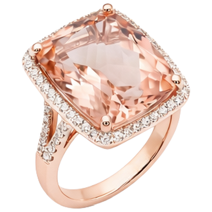Halo Cushion Morganite And Natural Earth Mined Diamond 13.90 Ct Ring Gold Rose