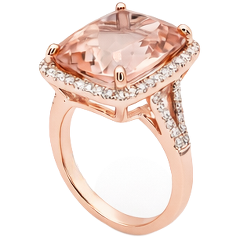 Halo Cushion Morganite And Natural Earth Mined Diamond 13.90 Ct Ring Gold Rose