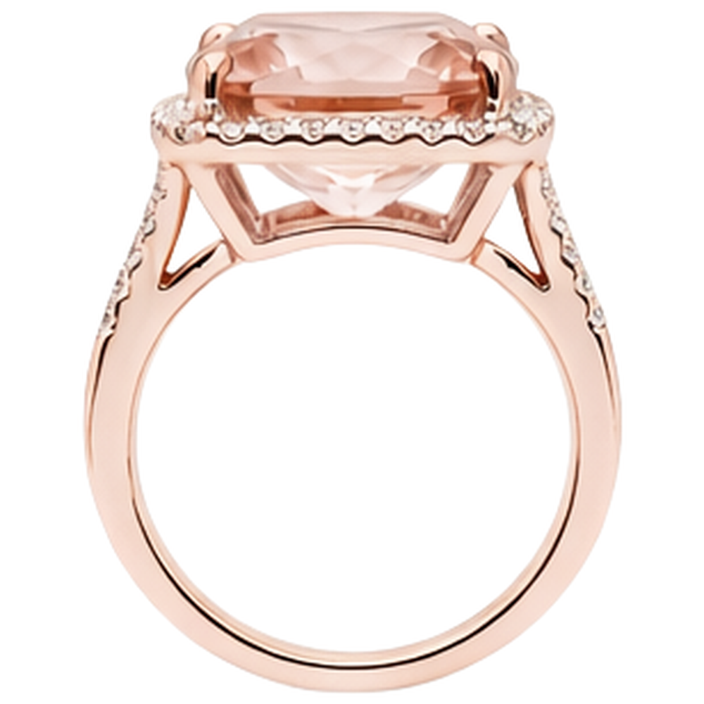 Halo Cushion Morganite And Natural Earth Mined Diamond 13.90 Ct Ring Gold Rose