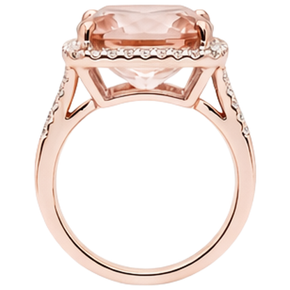 Halo Cushion Morganite And Natural Earth Mined Diamond 13.90 Ct Ring Gold Rose