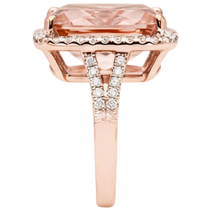 Halo Cushion Morganite And Natural Earth Mined Diamond 13.90 Ct Ring Gold Rose