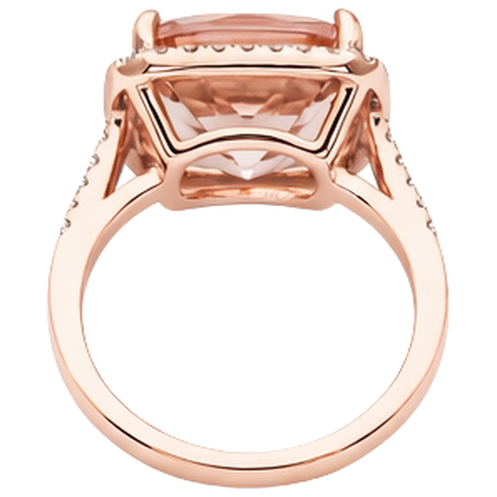 Halo Cushion Morganite And Natural Earth Mined Diamond 13.90 Ct Ring Gold Rose