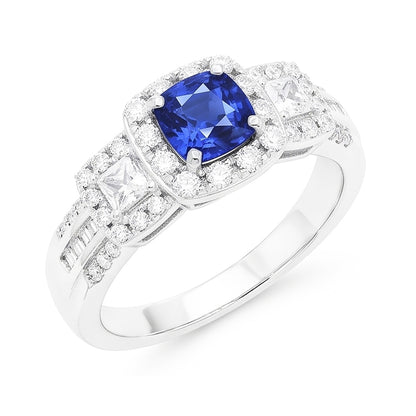 Halo Cushion Sapphire Natural Earth Mined Diamond Ring White Gold Jewelry 3.50 Carats