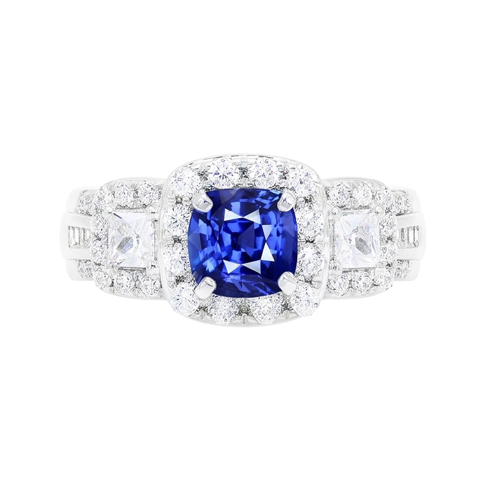 Halo Cushion Sapphire Natural Earth Mined Diamond Ring White Gold Jewelry 3.50 Carats