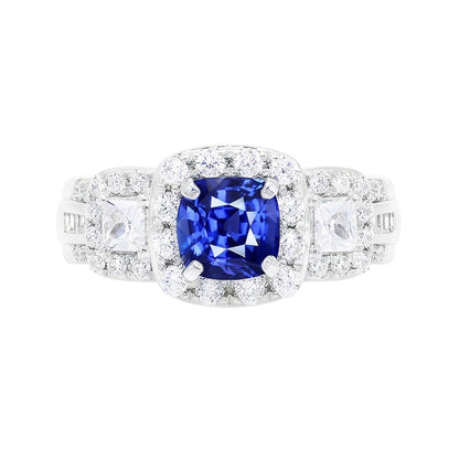 Halo Cushion Sapphire Natural Earth Mined Diamond Ring White Gold Jewelry 3.50 Carats