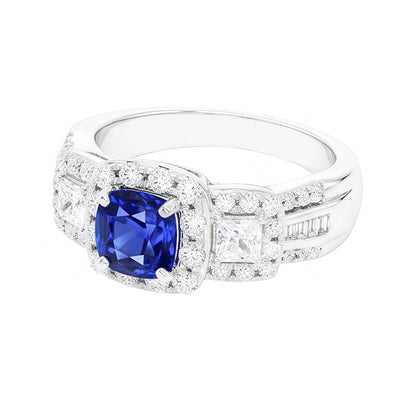 Halo Cushion Sapphire Natural Earth Mined Diamond Ring White Gold Jewelry 3.50 Carats