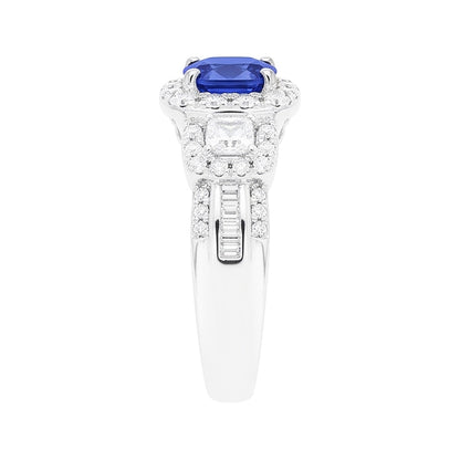 Halo Cushion Sapphire Natural Earth Mined Diamond Ring White Gold Jewelry 3.50 Carats