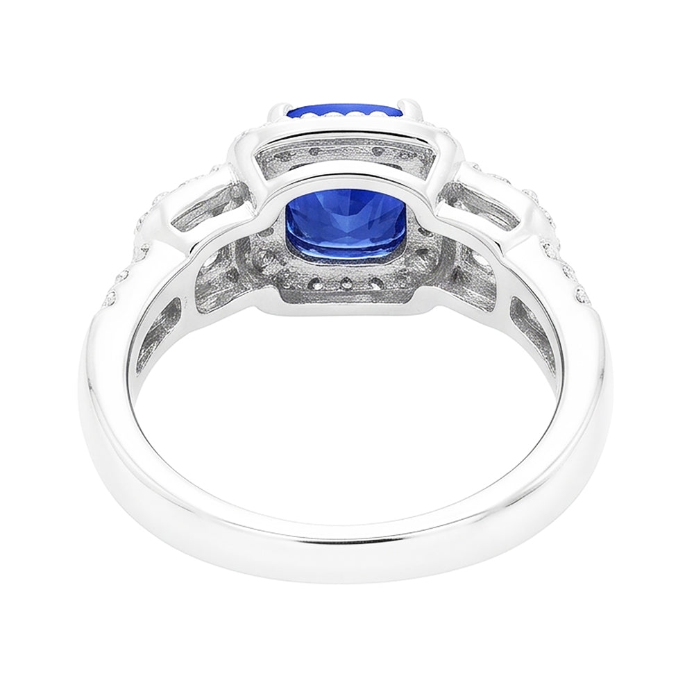 Halo Cushion Sapphire Natural Earth Mined Diamond Ring White Gold Jewelry 3.50 Carats