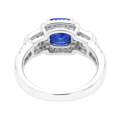 Halo Cushion Sapphire Natural Earth Mined Diamond Ring White Gold Jewelry 3.50 Carats