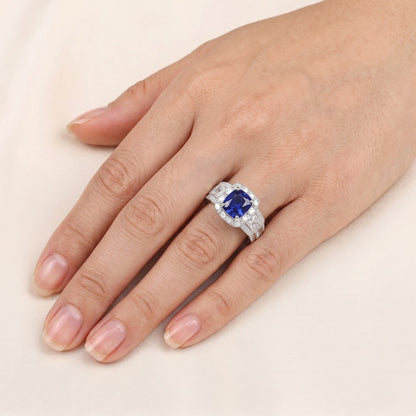 Halo Cushion Sapphire Natural Earth Mined Diamond Ring White Gold Jewelry 3.50 Carats