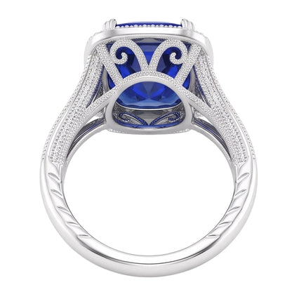 Halo Cushion Sapphire Ring 3.50 Carats Milgrain Split Shank Natural Earth Mined Diamonds