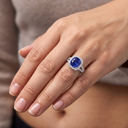 Halo Cushion Sapphire Ring 3.50 Carats Milgrain Split Shank Natural Earth Mined Diamonds