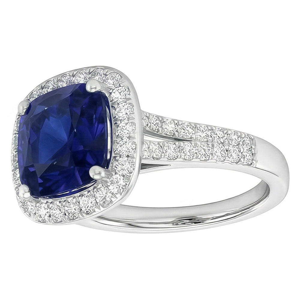 Halo Cushion Sapphire Ring White Gold 14K Natural Earth Mined Diamond Jewelry 4.50 Carats