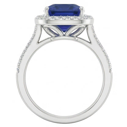 Halo Cushion Sapphire Ring White Gold 14K Natural Earth Mined Diamond Jewelry 4.50 Carats