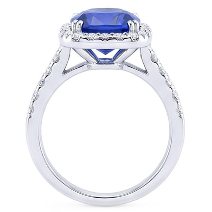 Halo Cushion Sapphire Wedding Ring 4 Carats Natural Earth Mined Diamond Accent Jewelry