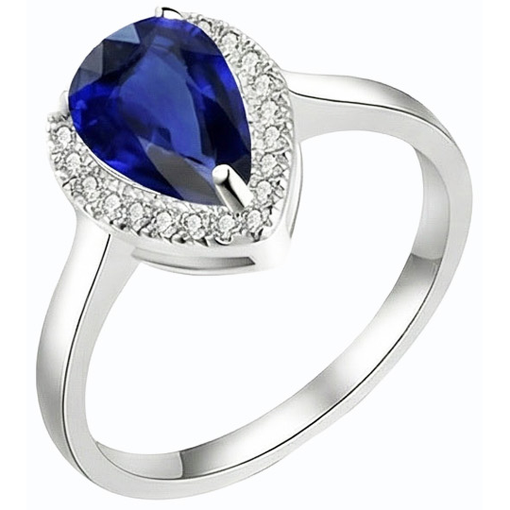 Halo Deep Blue Sapphire Ring White Gold & Natural Earth Mined Diamonds 3.50 Carats
