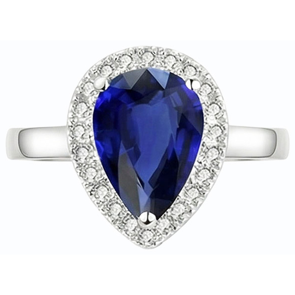 Halo Deep Blue Sapphire Ring White Gold & Natural Earth Mined Diamonds 3.50 Carats