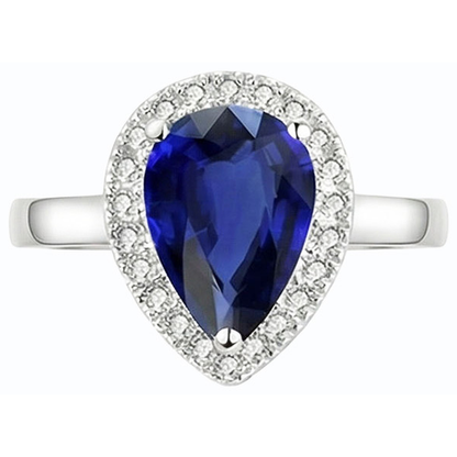Halo Deep Blue Sapphire Ring White Gold & Natural Earth Mined Diamonds 3.50 Carats