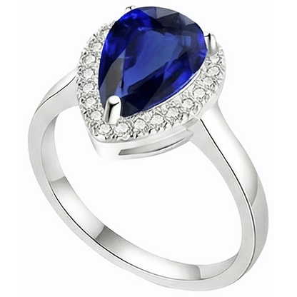 Halo Deep Blue Sapphire Ring White Gold & Natural Earth Mined Diamonds 3.50 Carats