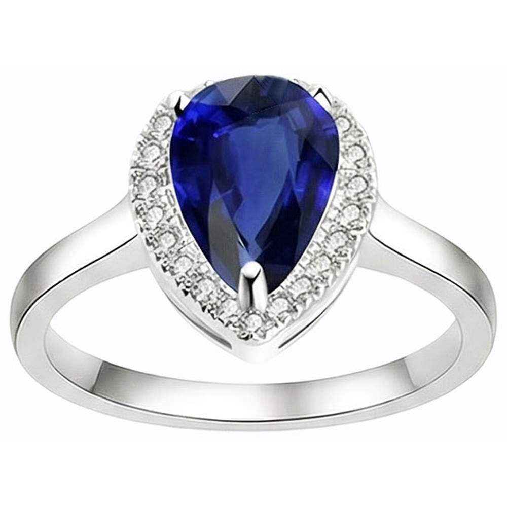 Halo Deep Blue Sapphire Ring White Gold & Natural Earth Mined Diamonds 3.50 Carats