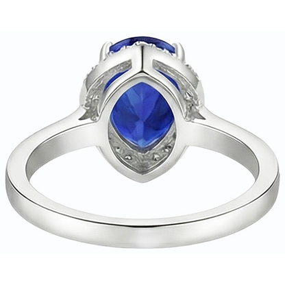 Halo Deep Blue Sapphire Ring White Gold & Natural Earth Mined Diamonds 3.50 Carats