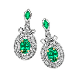 Halo Drop Earrings Green Emeralds Vintage Style Designer Jewelry