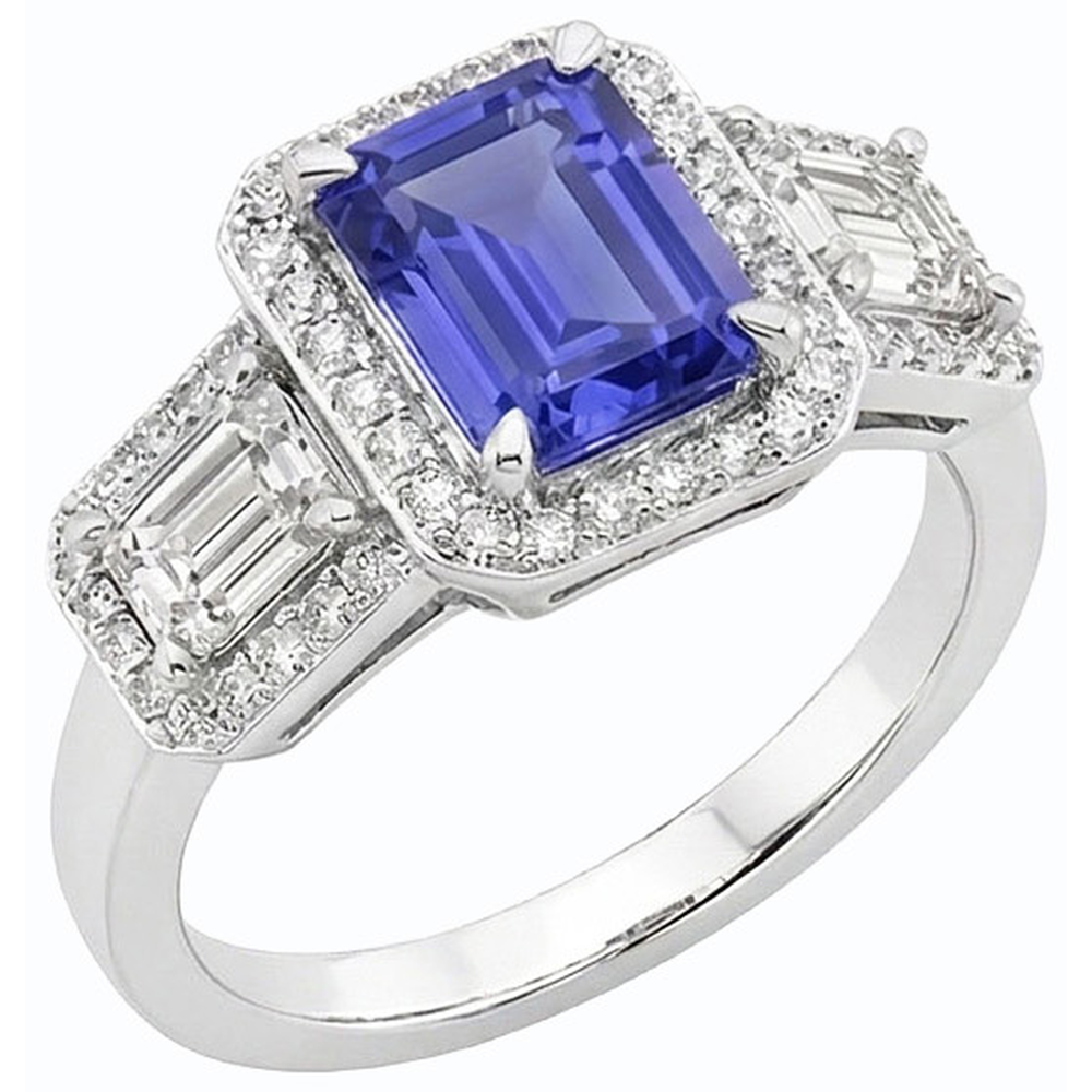 Halo Emerald Blue Sapphire Natural Earth Mined Diamond Ring 3 Stone Style Jewelry 3 Carats