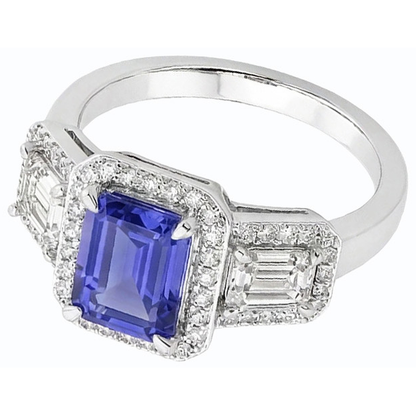 Halo Emerald Blue Sapphire Natural Earth Mined Diamond Ring 3 Stone Style Jewelry 3 Carats