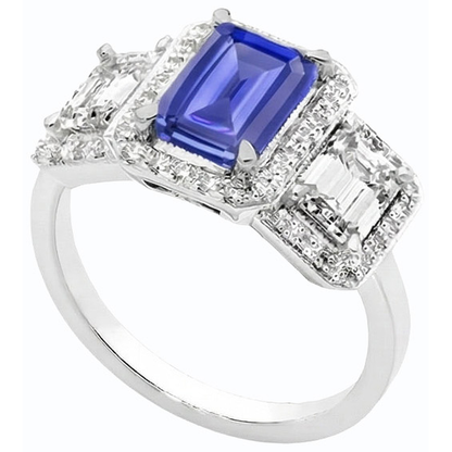 Halo Emerald Blue Sapphire Natural Earth Mined Diamond Ring 3 Stone Style Jewelry 3 Carats
