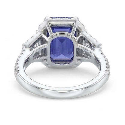 Halo Emerald Blue Sapphire Ring 4.50 Carats Trapezoid & Round Natural Earth Mined Diamonds