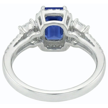 Halo Emerald Blue Sapphire Ring Princess & Round Natural Earth Mined Diamonds 3.50 Carats