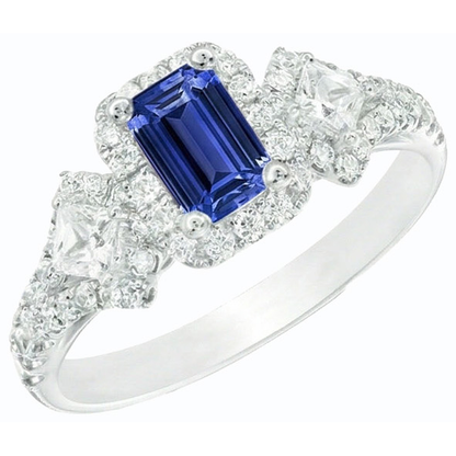 Halo Emerald Blue Sapphire Ring Princess & Round Natural Earth Mined Diamonds 3.50 Carats