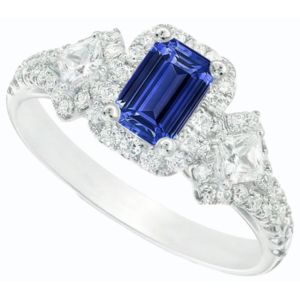Halo Emerald Blue Sapphire Ring Princess & Round Natural Earth Mined Diamonds 3.50 Carats