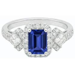 Halo Emerald Blue Sapphire Ring Princess & Round Natural Earth Mined Diamonds 3.50 Carats