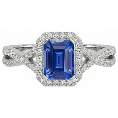 Halo Emerald Blue Sapphire Ring Twisted Shank Natural Earth Mined Diamonds 3.50 Carats