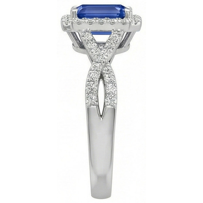 Halo Emerald Blue Sapphire Ring Twisted Shank Natural Earth Mined Diamonds 3.50 Carats