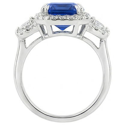 Halo Emerald Ceylon Sapphire Anniversary Natural Earth Mined Diamond Ring 5 Carats