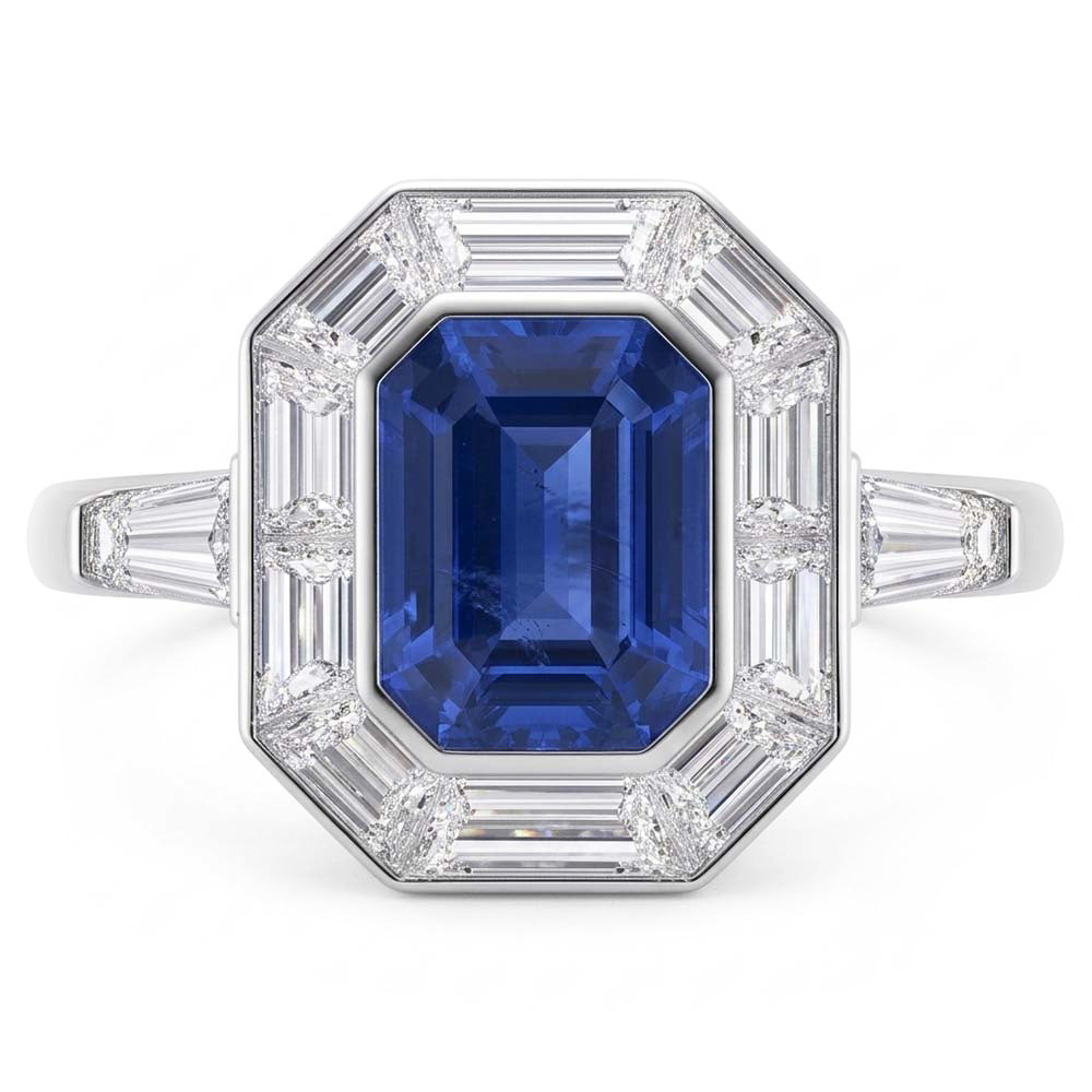 Halo Emerald Ceylon Sapphire Ring 3.50 Carats Natural Earth Mined Diamond Ladies Jewelry
